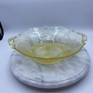 Yellow Federal/Depression Glass 9.5" Serving Bowl Princess Pattern Ornate *Rare*